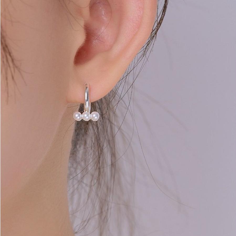 925 Sterling Silver Small Hoop Earring With Pearls