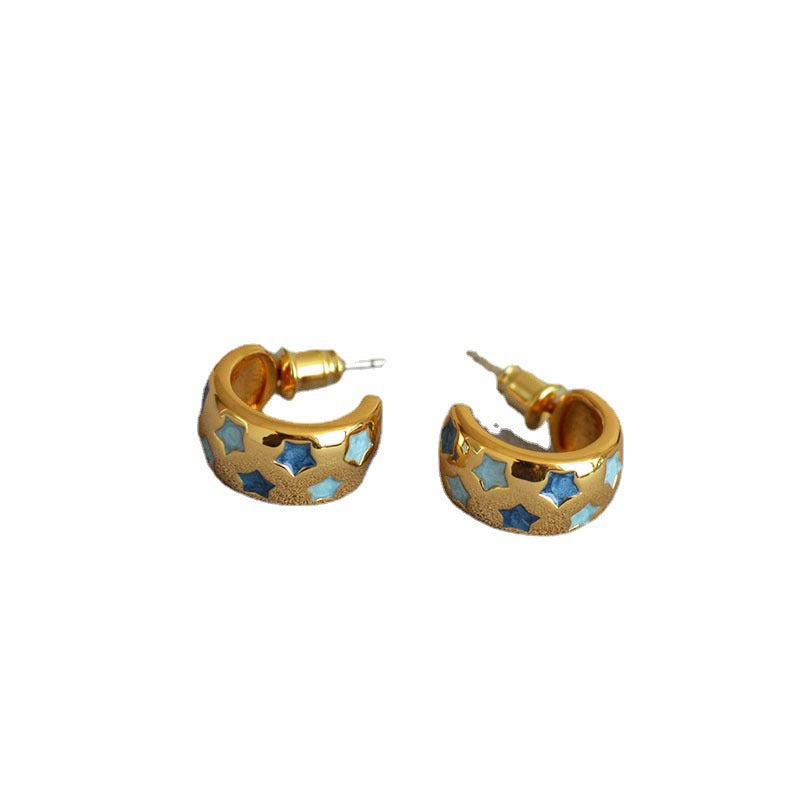 Brass Star Enamel Earrings