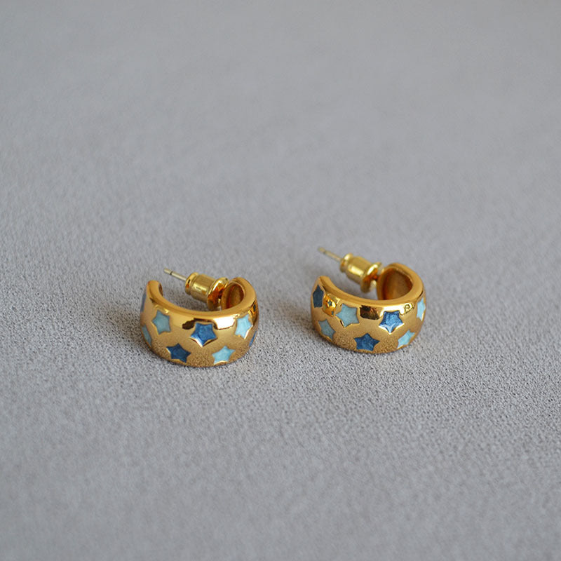 Brass Star Enamel Earrings