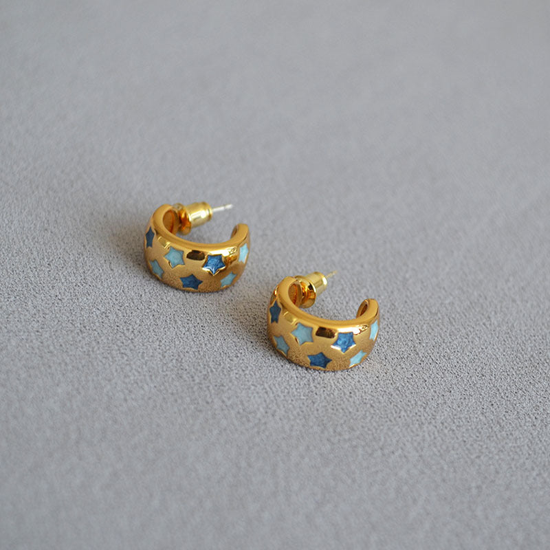 Brass Star Enamel Earrings