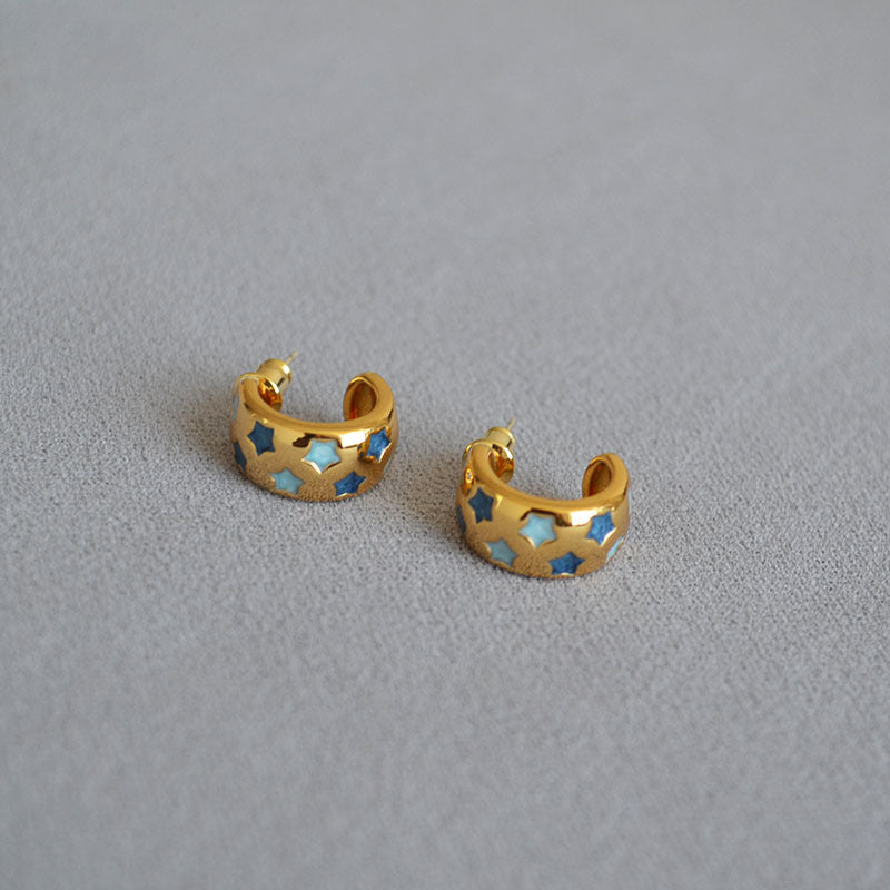 Brass Star Enamel Earrings