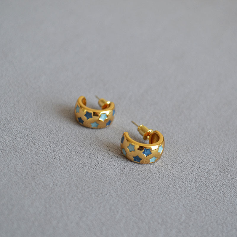 Brass Star Enamel Earrings