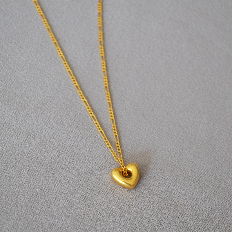 Brass Heart Pendant Figaro Chain Necklace