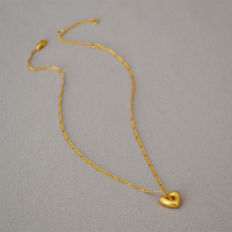 Brass Heart Pendant Figaro Chain Necklace