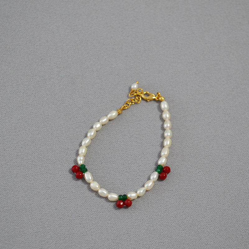 Brass Freshwater Pearl Cherry Charm Bracelet Bangle