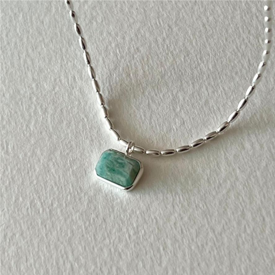 925 Sterling Silver Rectangular Natural Stone Pendant Necklace