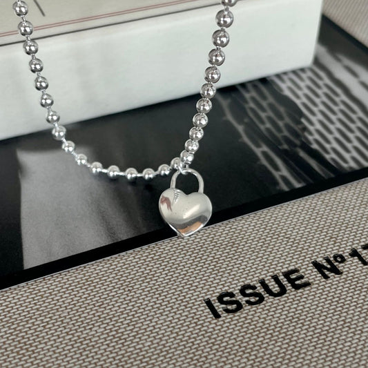 925 Sterling Silver Heart Lock Pendant Necklace