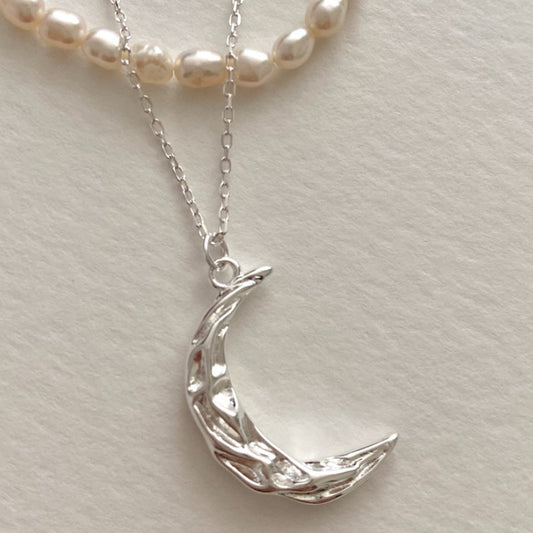 925 Sterling Silver Moon Pendant Necklace