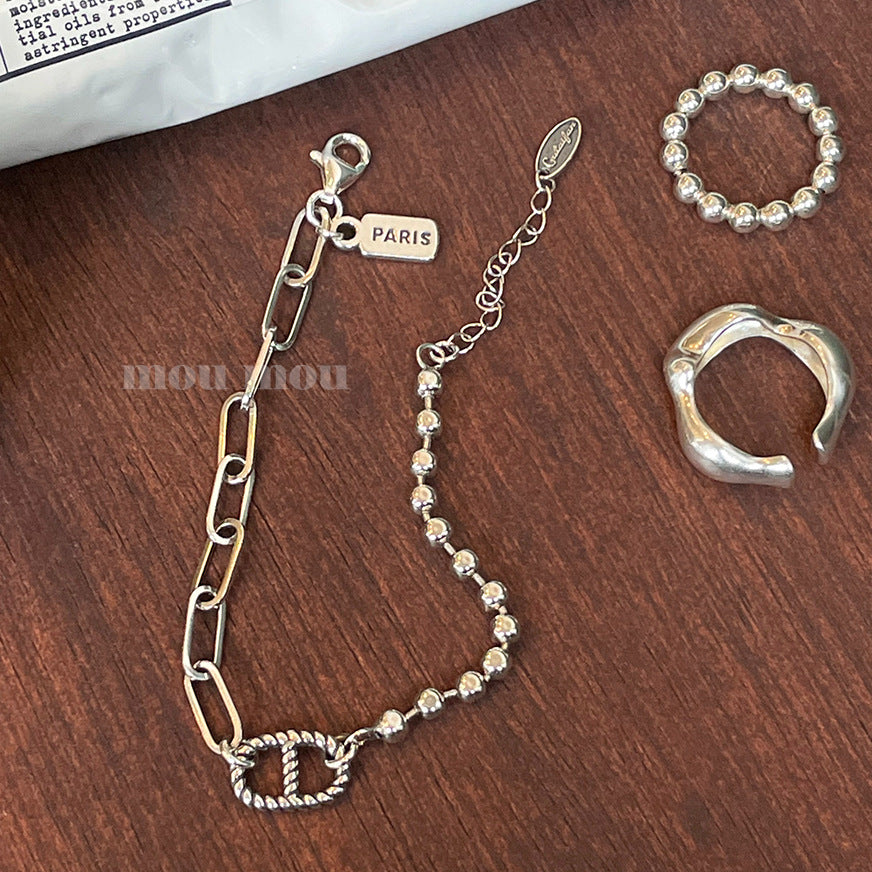925 Sterling Silver Fashion Ball Lenk Chain Bracelet Bangle