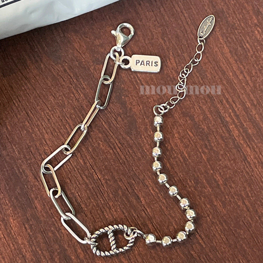 925 Sterling Silver Fashion Ball Lenk Chain Bracelet Bangle