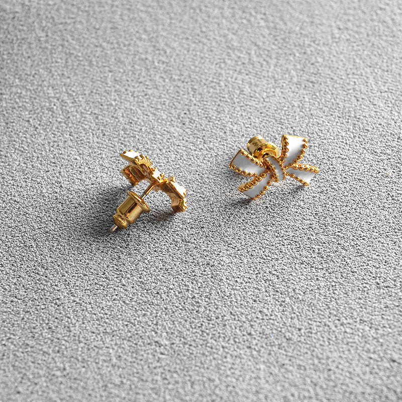 Brass Enamel Bow Earring Studs