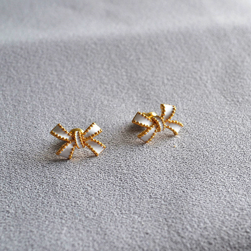 Brass Enamel Bow Earring Studs