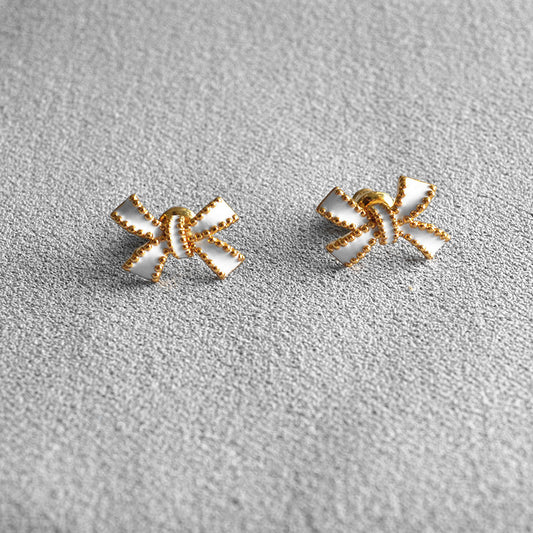 Brass Enamel Bow Earring Studs