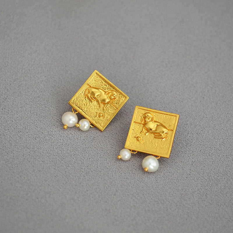 Brass Pearl Earrings