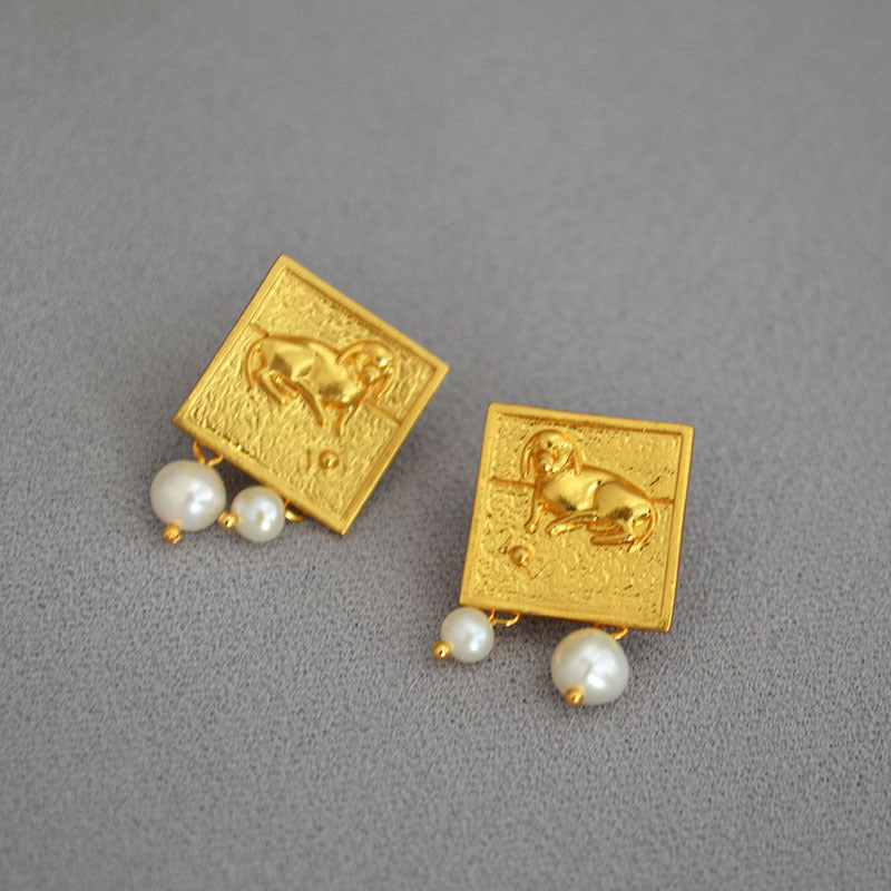 Brass Pearl Earrings