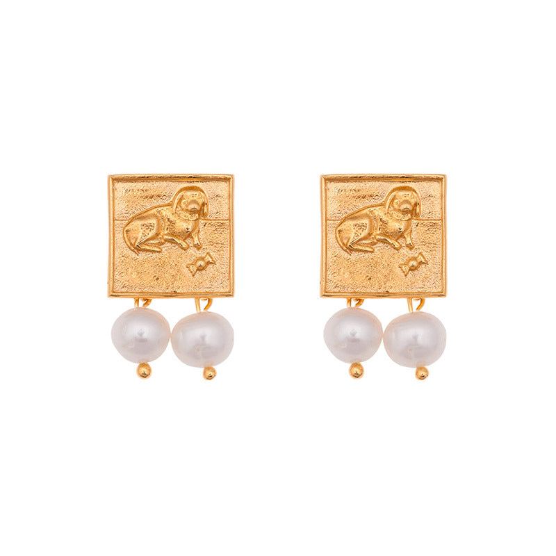 Brass Pearl Earrings