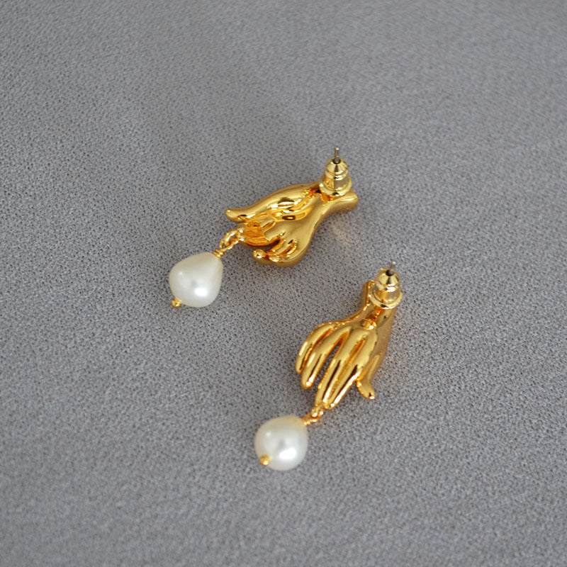 Brass Freshwater Pearl Earring Studs