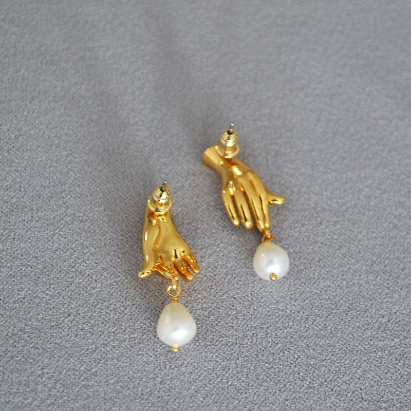 Brass Freshwater Pearl Earring Studs