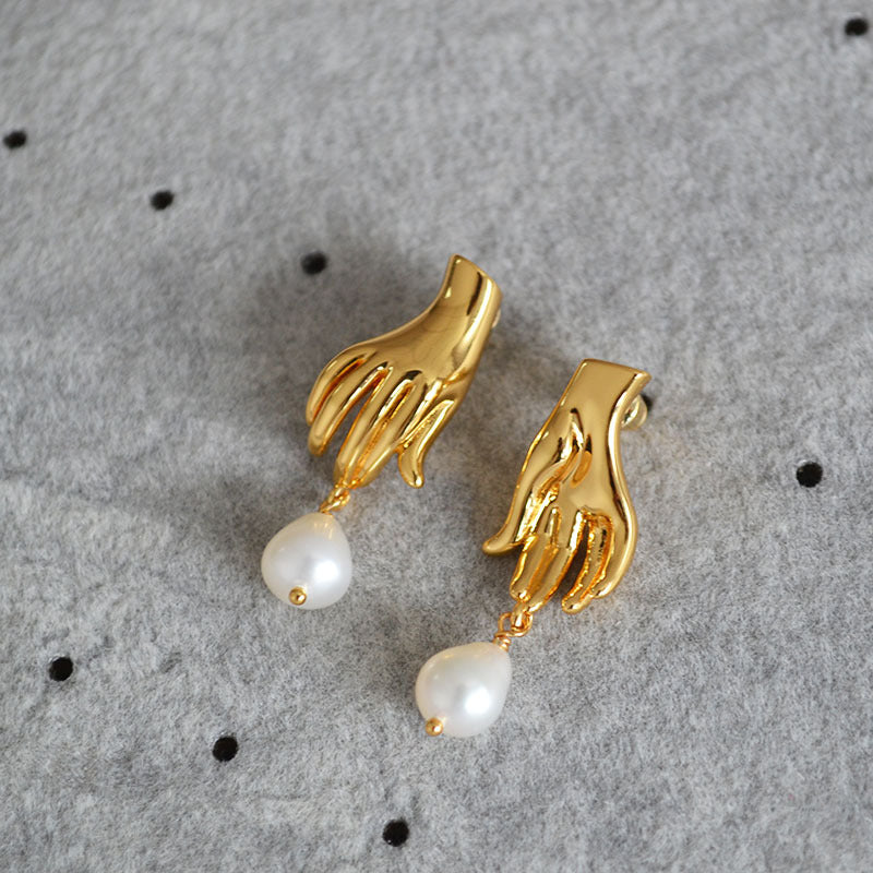 Brass Freshwater Pearl Earring Studs