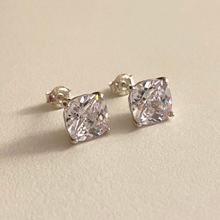 925 Sterling Silver Square Zircon Stud Earrings