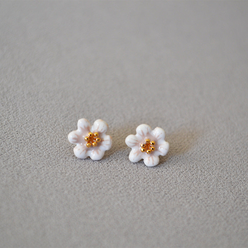 Brass Enamel Flower Earring Studs