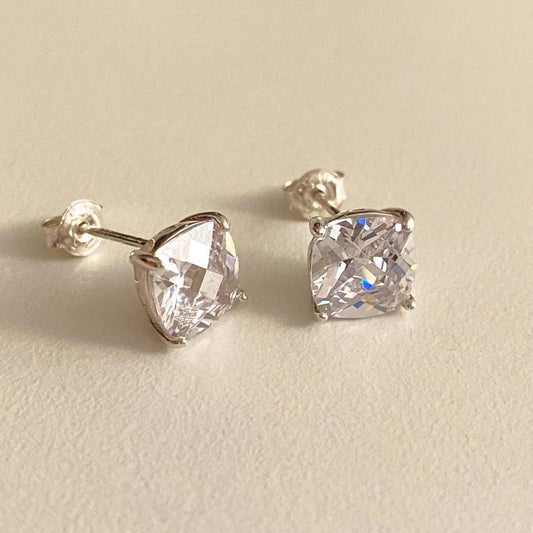 925 Sterling Silver Square Zircon Stud Earrings