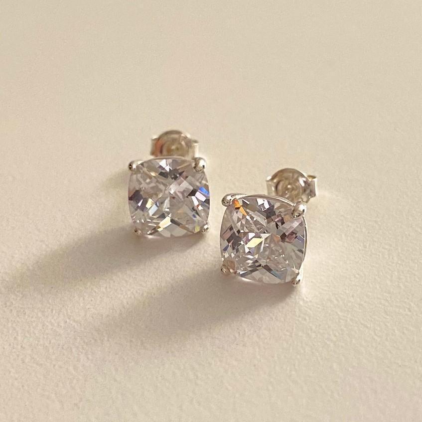 925 Sterling Silver Square Zircon Stud Earrings