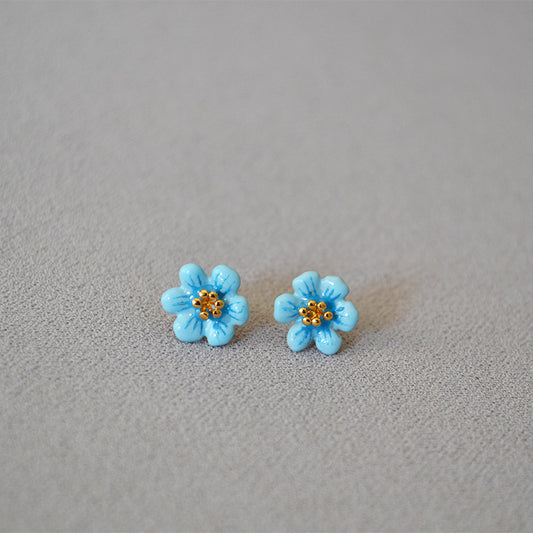 Brass Enamel Flower Earring Studs