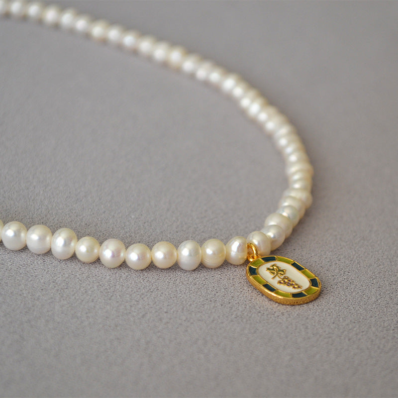 Brass Freshwater Pearl Grape Pendant Necklace