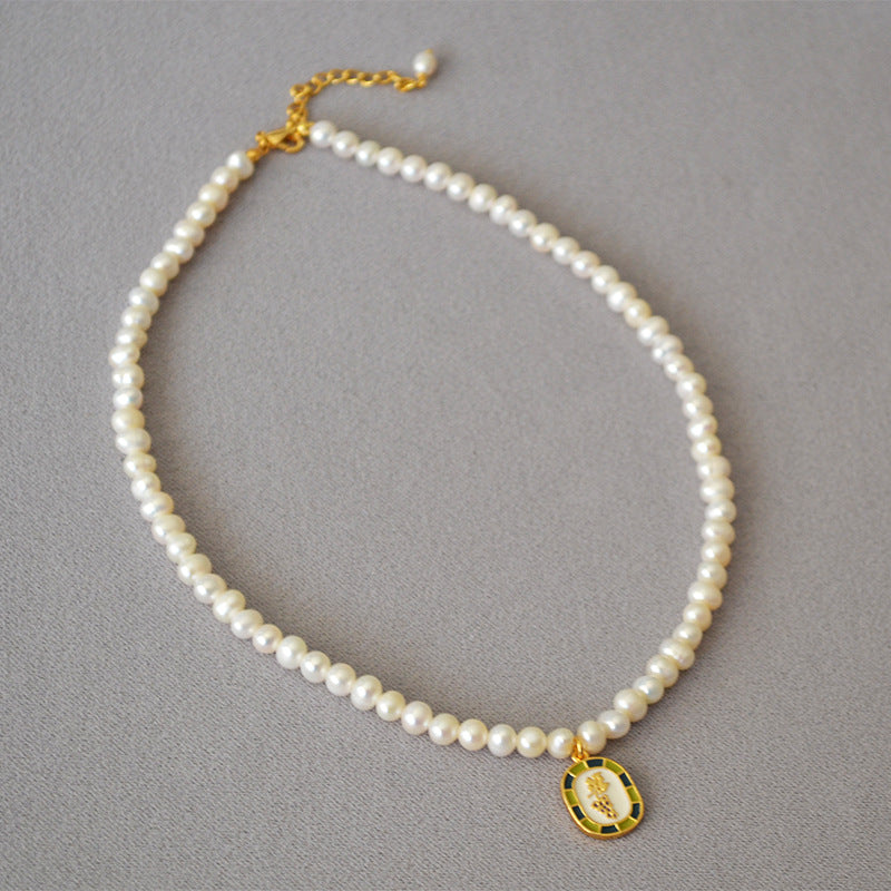 Brass Freshwater Pearl Grape Pendant Necklace