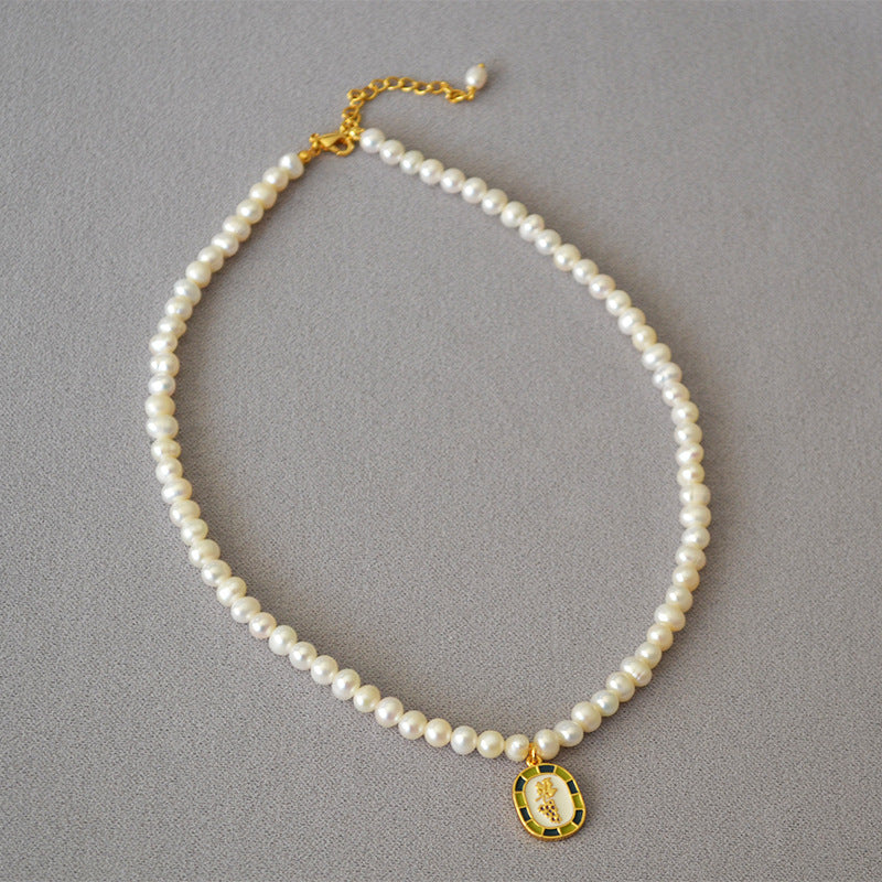 Brass Freshwater Pearl Grape Pendant Necklace