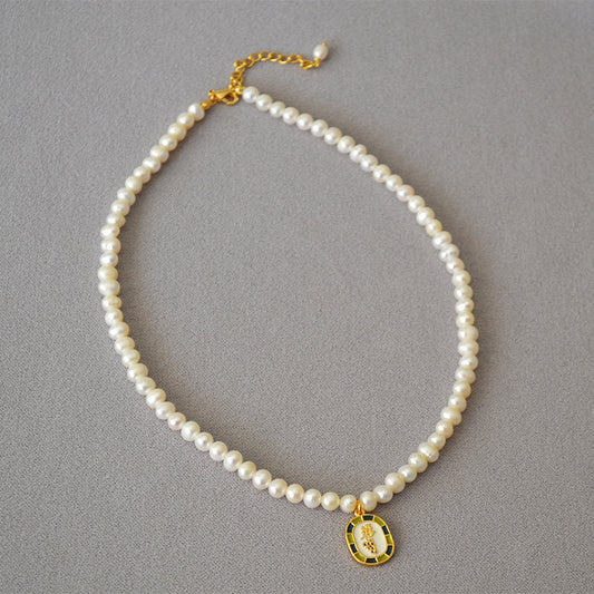 Brass Freshwater Pearl Grape Pendant Necklace