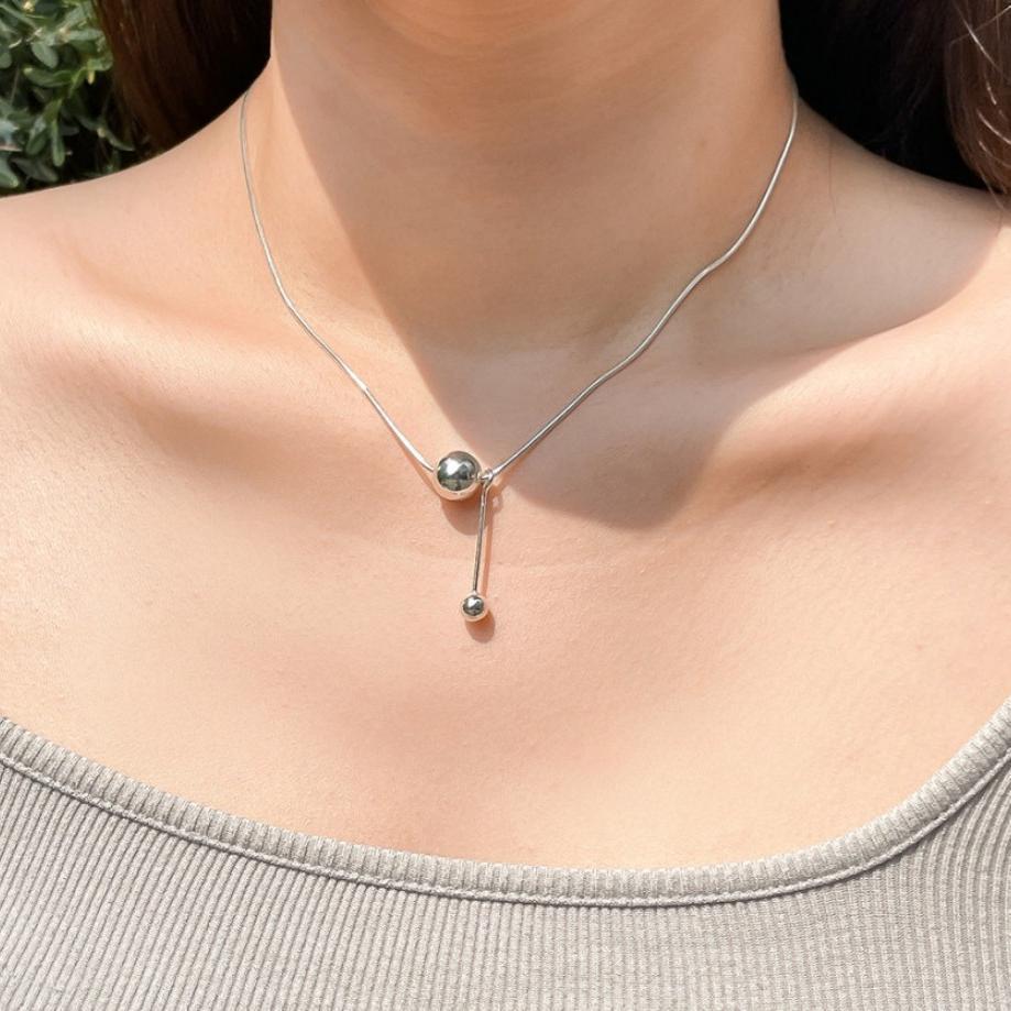 925 Sterling Silver Ball Bead Pendant Necklace