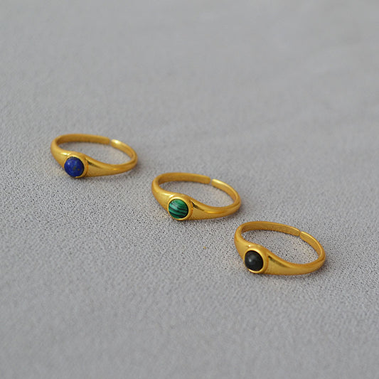 Brass Natural Stone Adjustable Ring
