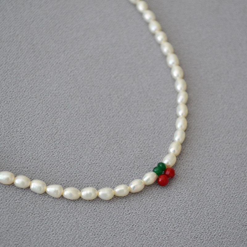 Brass Freshwater Pearl Cherry Design Necklace