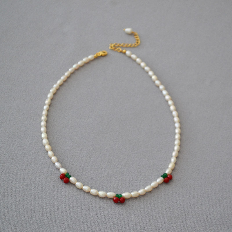 Brass Freshwater Pearl Cherry Design Necklace