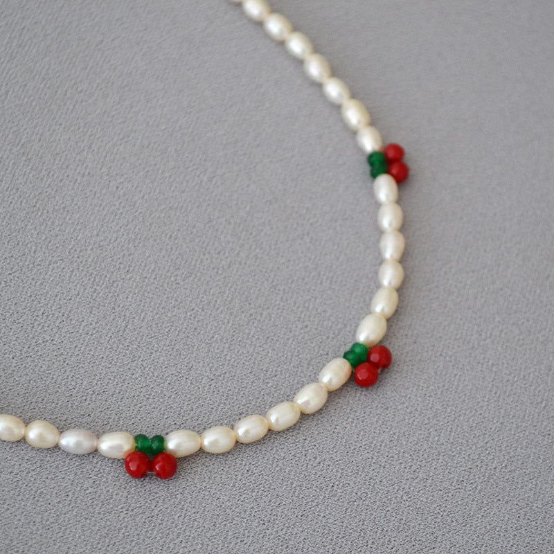 Brass Freshwater Pearl Cherry Design Necklace