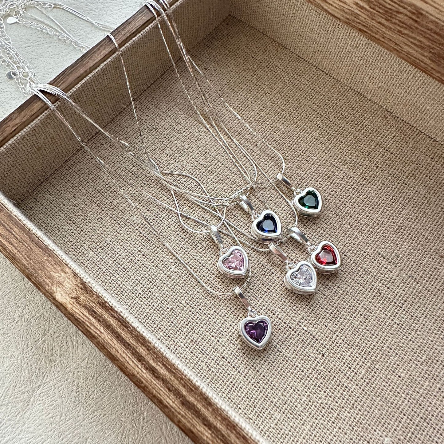 925 Sterling Silver Zircons Heart Necklace