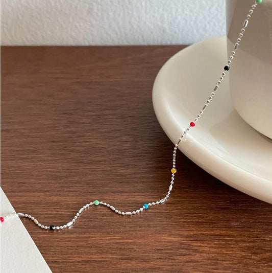 925 Sterling Silver Colorful Beaded Chain Necklace