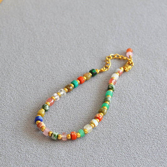 Beaded Ball Natural Stone Brass Bracelet Bangle