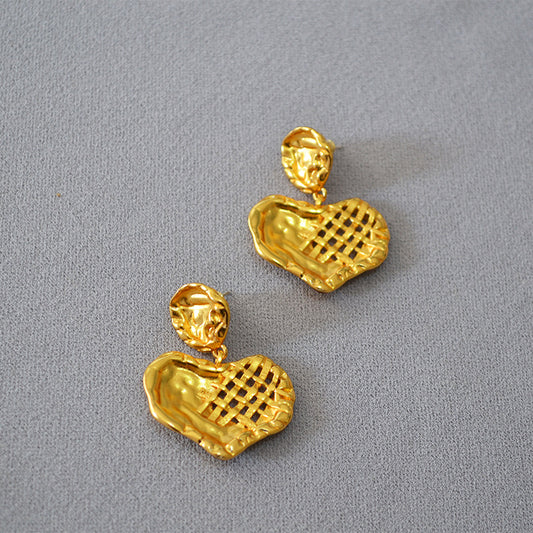 Brass Heart Charm Earrings