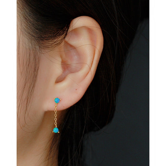 925 Sterling Silver Opal Chain Earring Studs