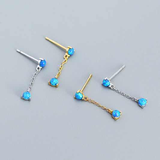 925 Sterling Silver Opal Chain Earring Studs