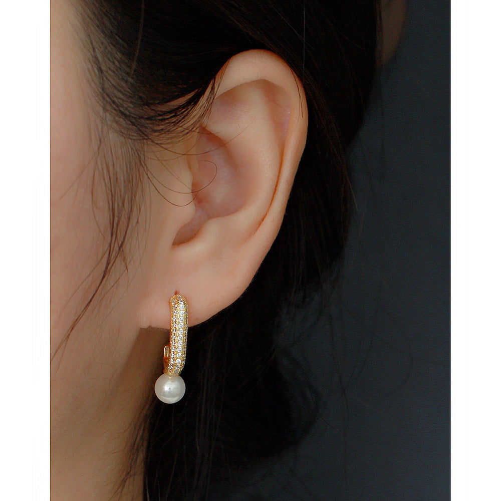 925 Sterling Silver Freshwater Pearl CZ Earring Studs