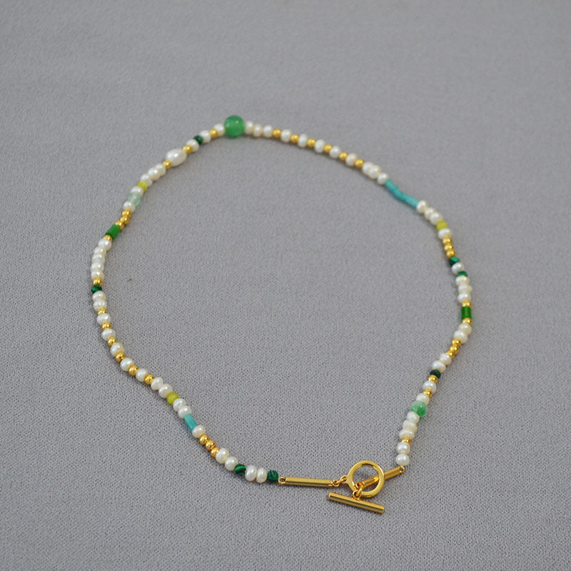 Brass Freshwater Pearl Beaded OT Necklace