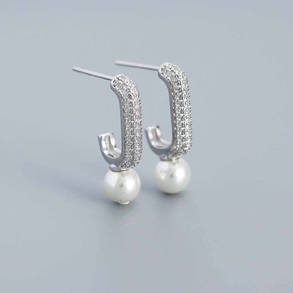 925 Sterling Silver Freshwater Pearl CZ Earring Studs