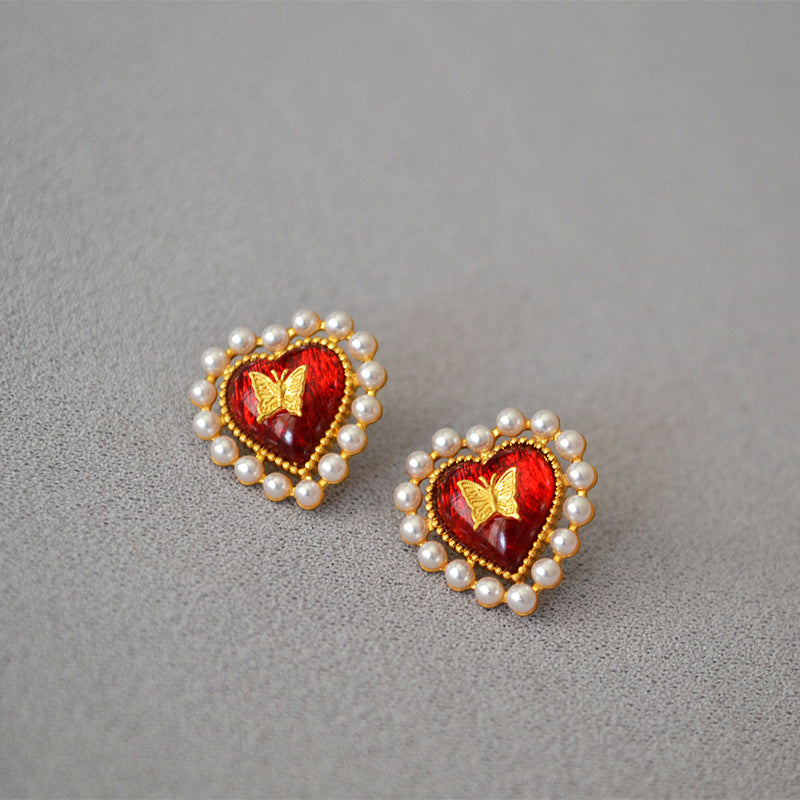 Brass Heart Shape Stud Earrings