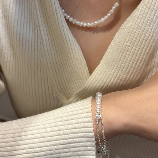 925 Sterling Silver Pearl Bracelet Bangle