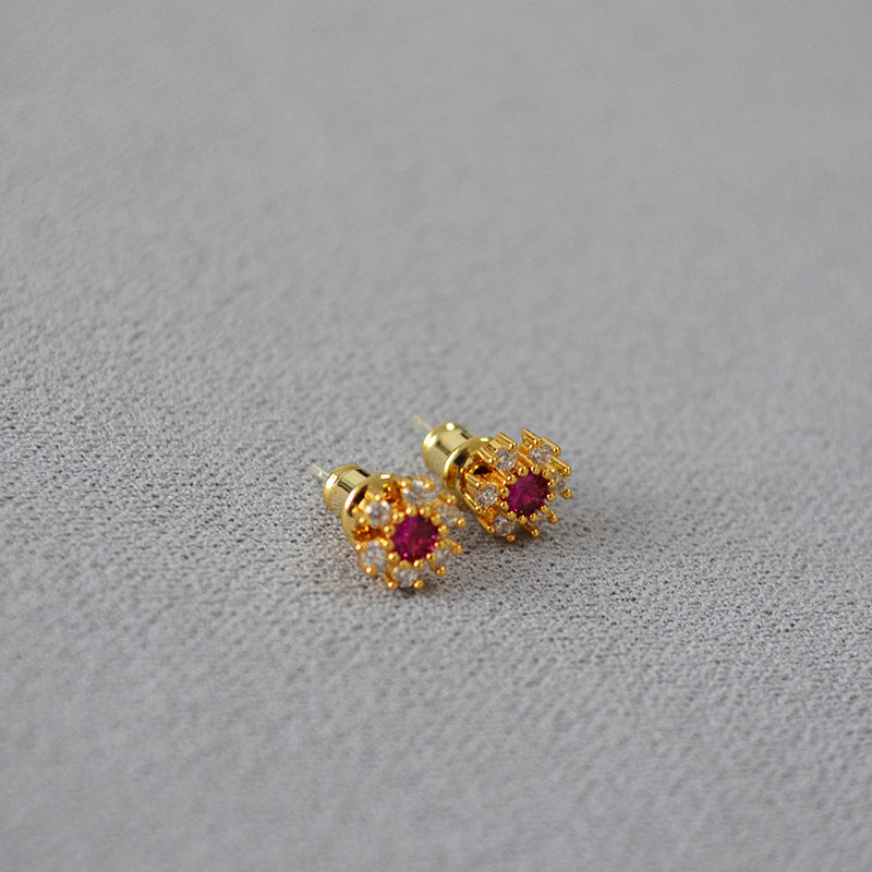 Brass CZ Flower Earring Studs