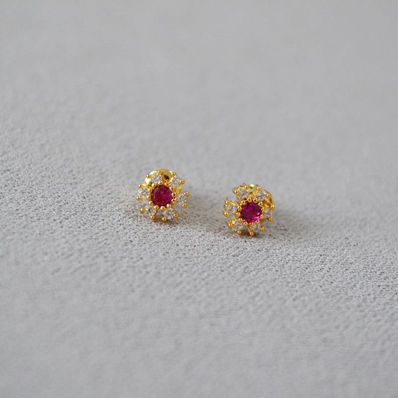 Brass CZ Flower Earring Studs